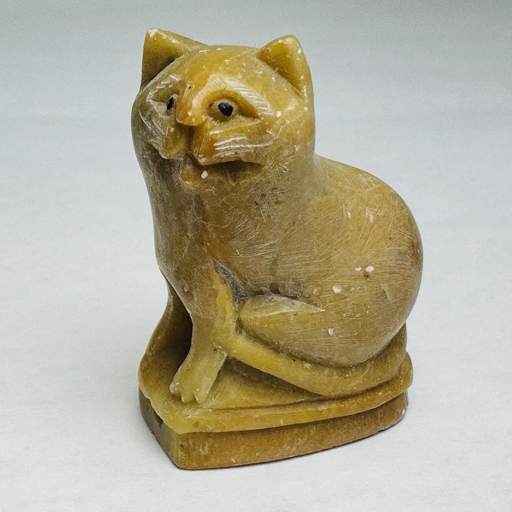ANTIQUE CARVED ALABASTER CAT FIGURINE IT WHISTLES (Peoples Republic‎ of China)